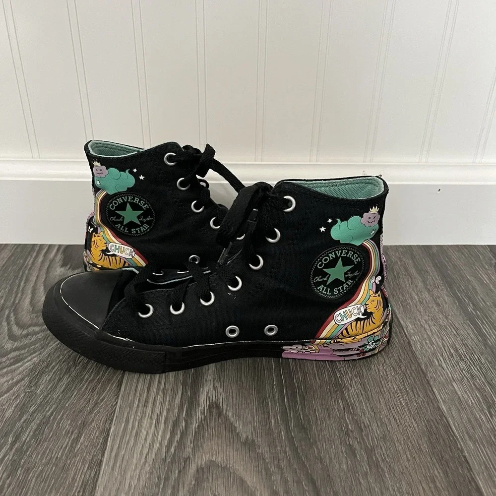 CONVERSE Chuck Taylor Black Notebook Graffiti Hi Top Kids Sz 3 AllStar Sneakers